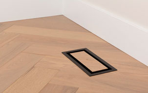 Aria Vent - OG Aria OG floor register showing a seamless and modern way to integrate your floor air registers into your custom flooring finish