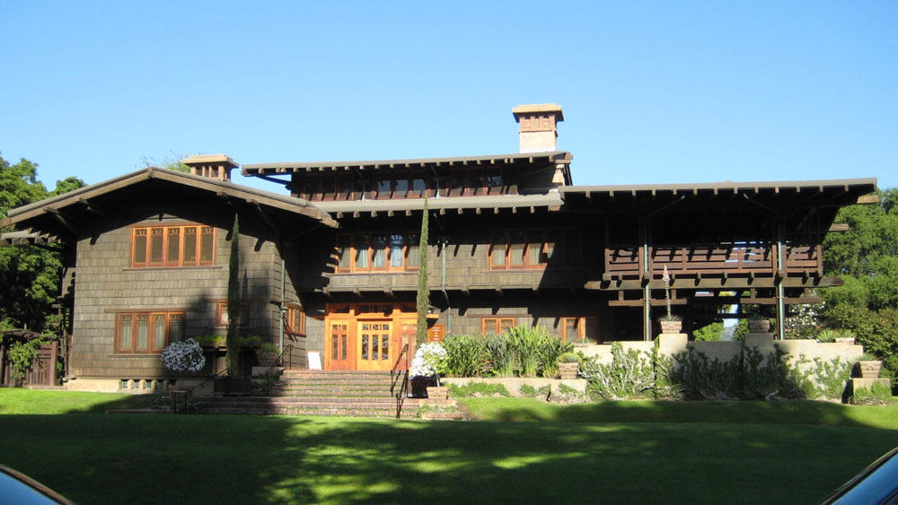 Exterior of the 3-story arts and crafts style Gamble House in Pasadena used as the 1950's home of Doc Brown