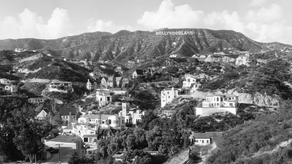 Hollywoodland circa 1926 with the backdrop of Mount Lee and the original Hollywoodland sign in Griffith Park.