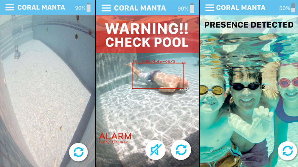 Examples of the functionality of the Coral Manta 3000 smartphone and tablet app notifications and alerts.