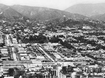 An aerial view of Hollywood, California (1926), showing the Pickford-Fairbanks Studio on Santa Monica Boulevard.